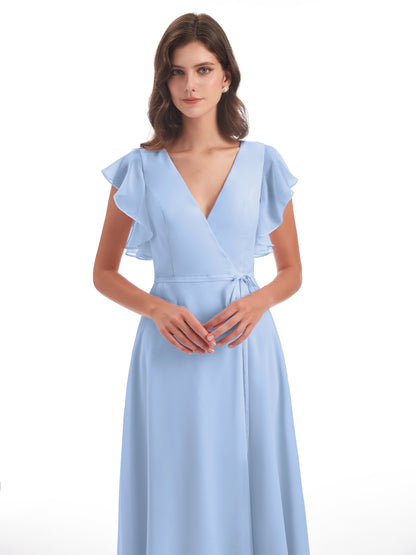 Stella Sheath Floor Length V-Neck Chiffon Bridesmaid Dresses