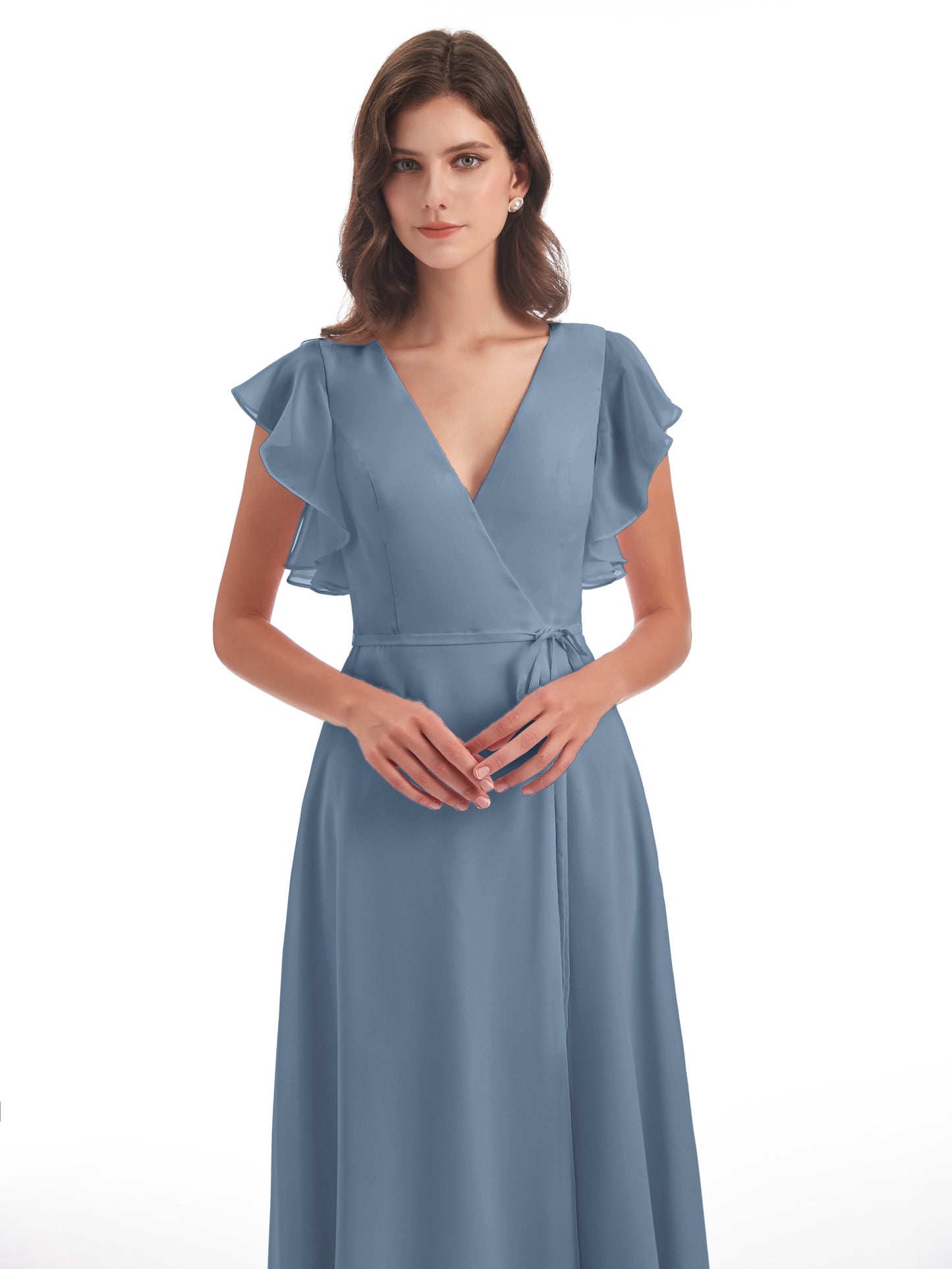 Stella Sheath Floor Length V-Neck Chiffon Bridesmaid Dresses