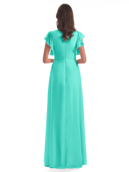Stella Sheath Floor Length V-Neck Chiffon Bridesmaid Dresses