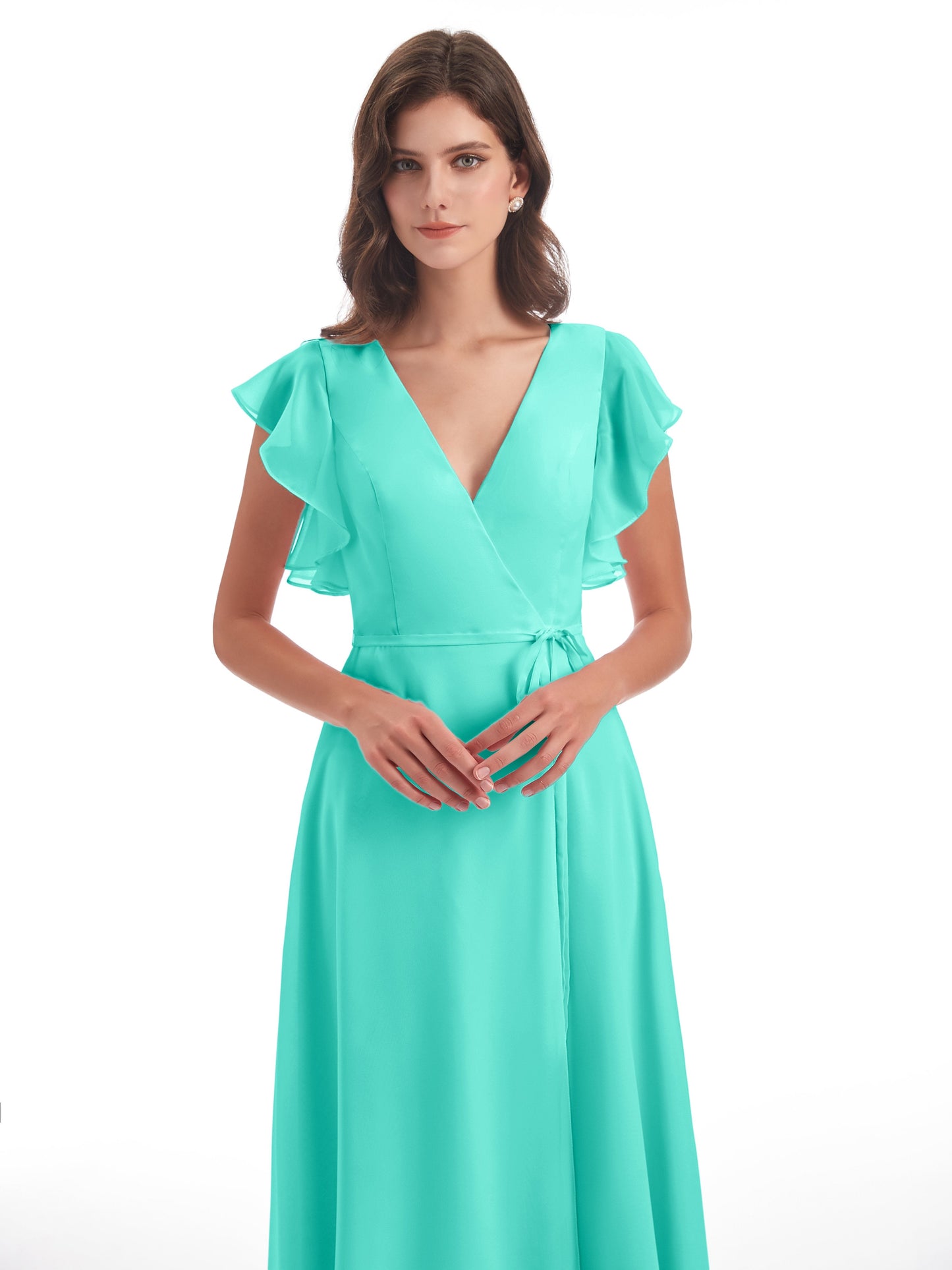 Stella Sheath Floor Length V-Neck Chiffon Bridesmaid Dresses
