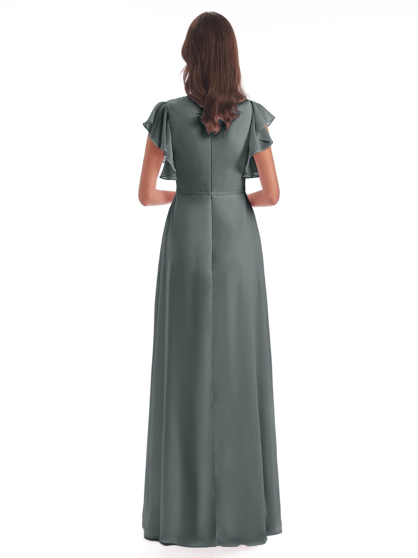 Stella Sheath Floor Length V-Neck Chiffon Bridesmaid Dresses