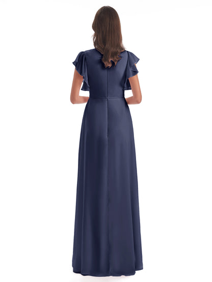 Stella Sheath Floor Length V-Neck Chiffon Bridesmaid Dresses