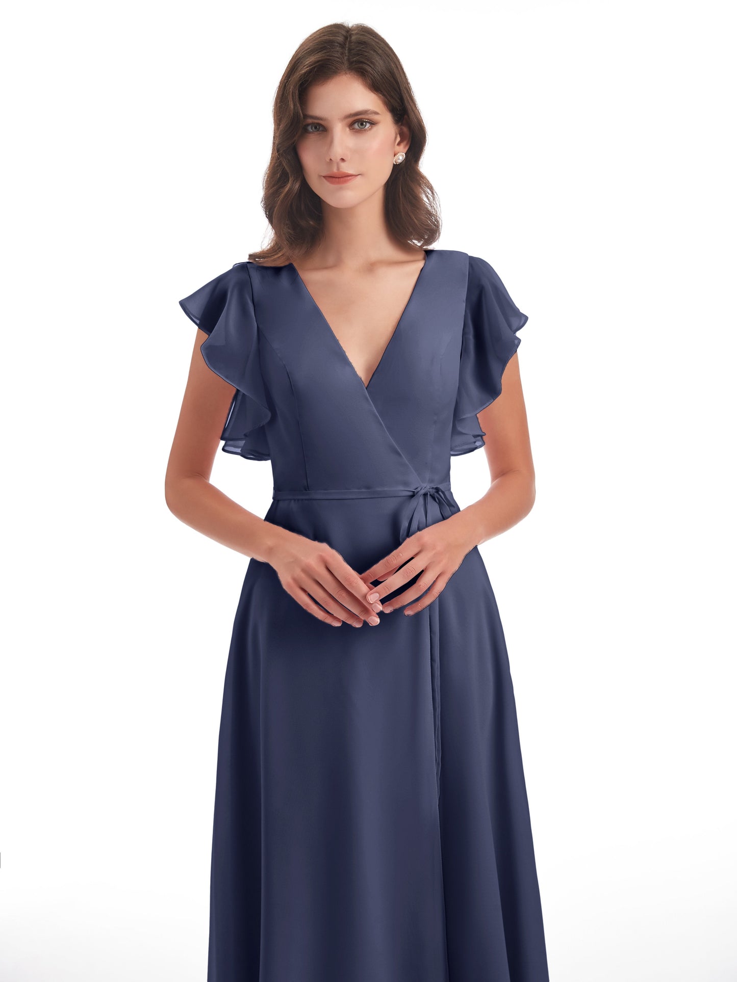 Stella Sheath Floor Length V-Neck Chiffon Bridesmaid Dresses