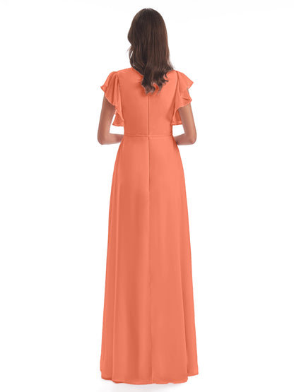 Stella Sheath Floor Length V-Neck Chiffon Bridesmaid Dresses