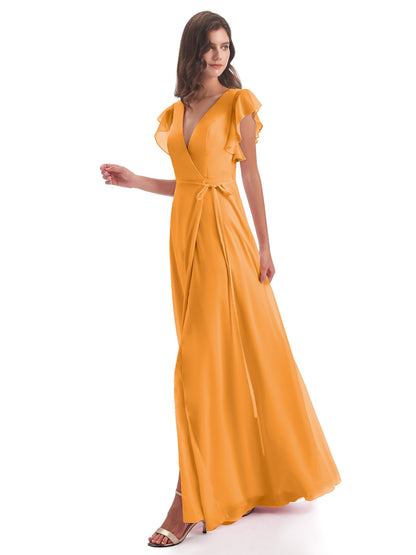 Stella Sheath Floor Length V-Neck Chiffon Bridesmaid Dresses