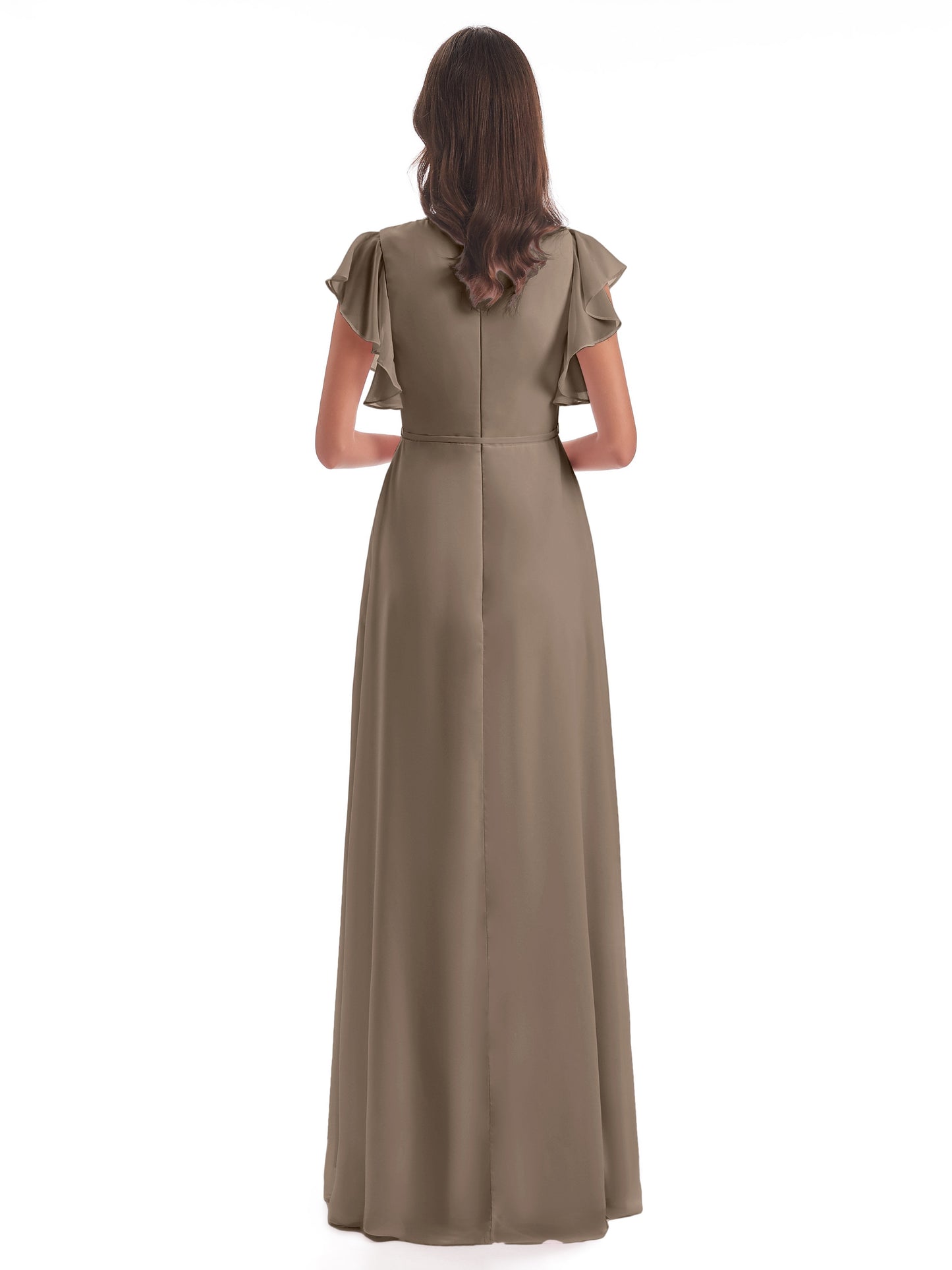 Stella Sheath Floor Length V-Neck Chiffon Bridesmaid Dresses