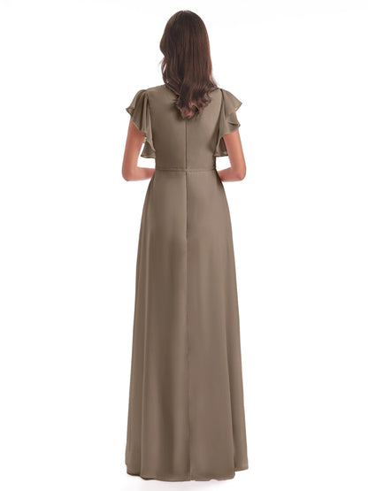 Stella Sheath Floor Length V-Neck Chiffon Bridesmaid Dresses