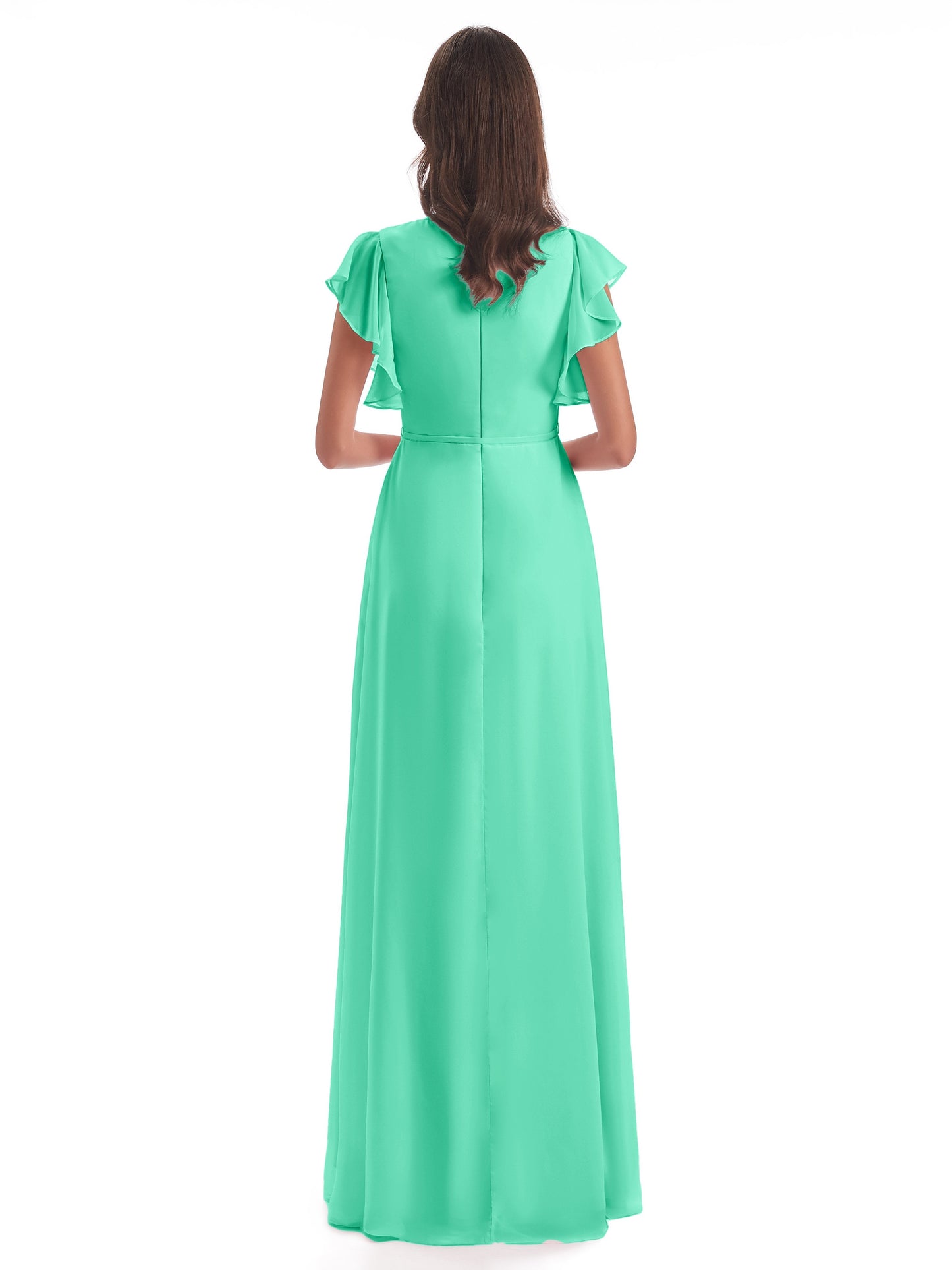 Stella Sheath Floor Length V-Neck Chiffon Bridesmaid Dresses