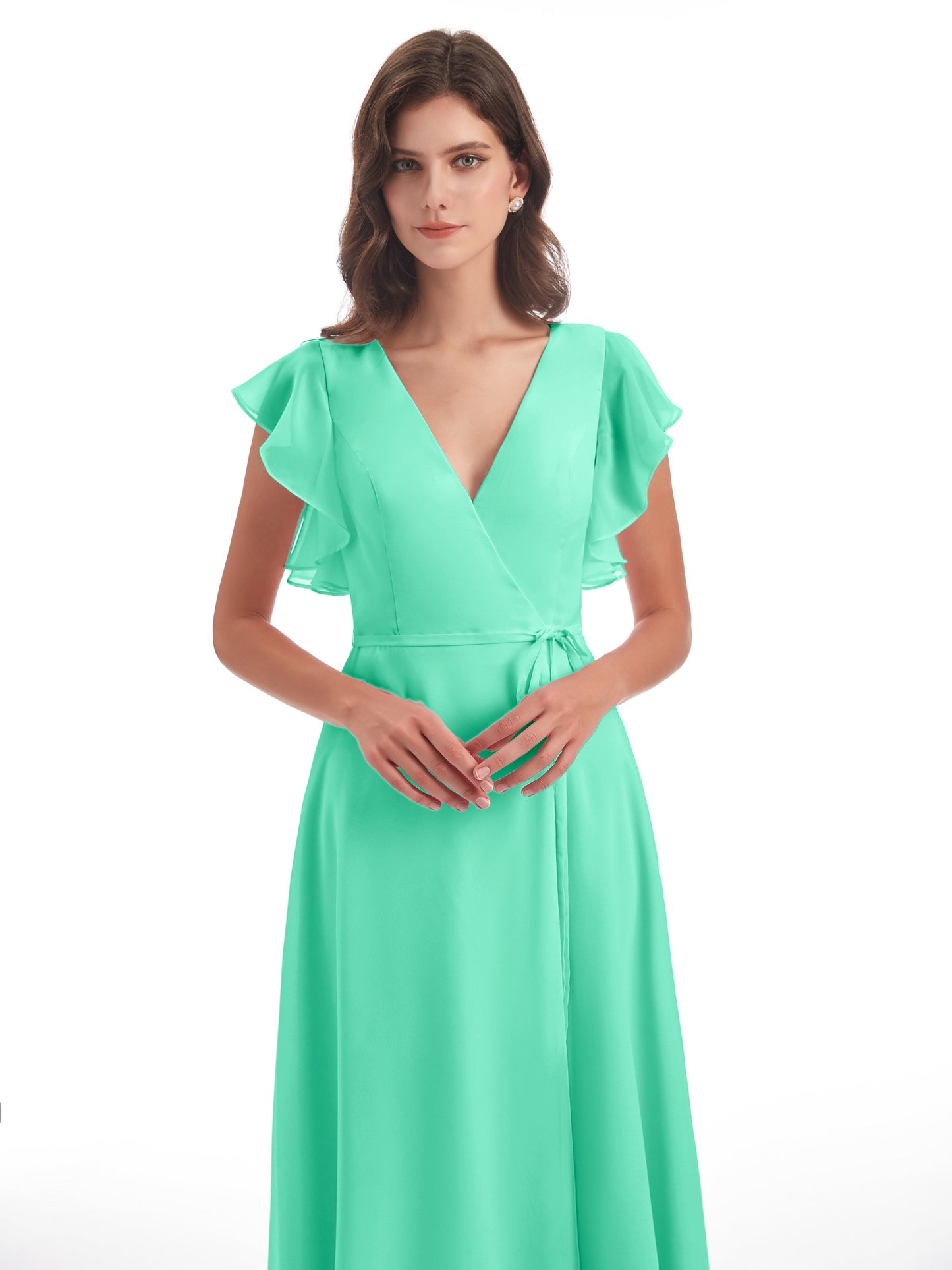 Stella Sheath Floor Length V-Neck Chiffon Bridesmaid Dresses