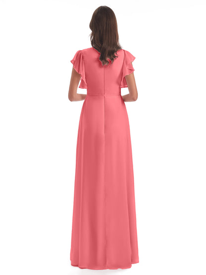 Stella Sheath Floor Length V-Neck Chiffon Bridesmaid Dresses