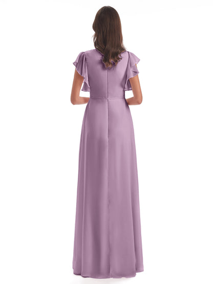 Stella Sheath Floor Length V-Neck Chiffon Bridesmaid Dresses