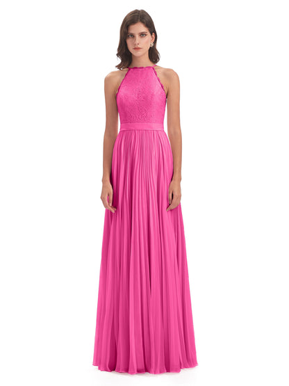 Susan Floor Length Halter Lace Bridesmaid Dresses