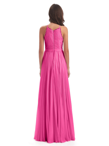 Susan Floor Length Halter Lace Bridesmaid Dresses