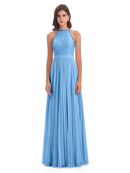 Susan Floor Length Halter Lace Bridesmaid Dresses