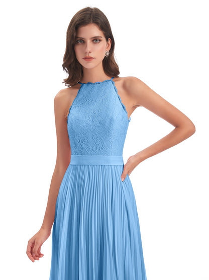 Susan Floor Length Halter Lace Bridesmaid Dresses