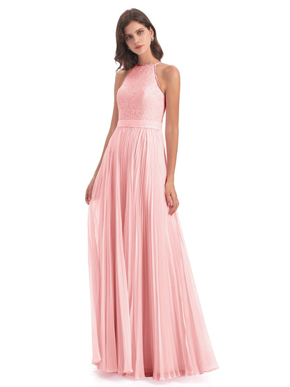 Susan Floor Length Halter Lace Bridesmaid Dresses