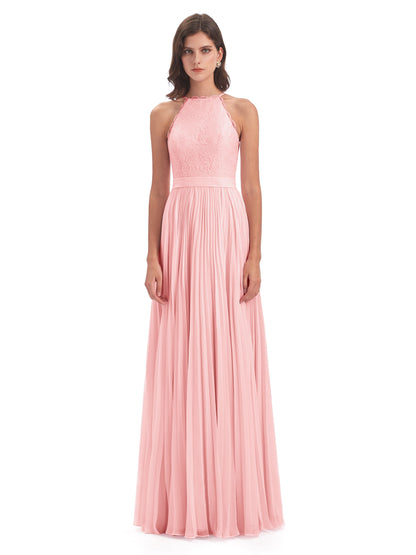 Susan Floor Length Halter Lace Bridesmaid Dresses