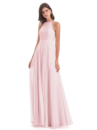 Susan Floor Length Halter Lace Bridesmaid Dresses