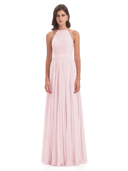 Susan Floor Length Halter Lace Bridesmaid Dresses