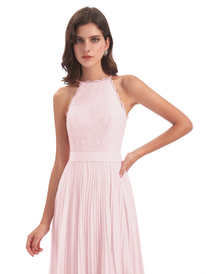 Susan Floor Length Halter Lace Bridesmaid Dresses