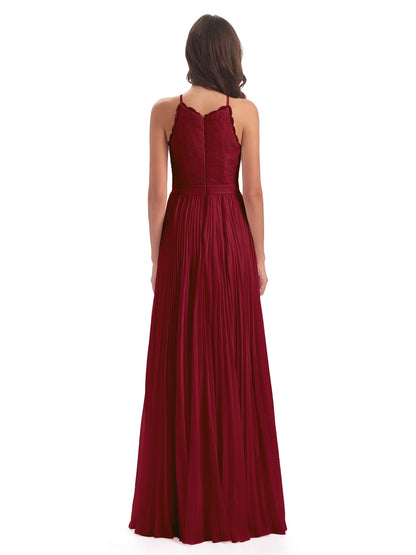 Susan Floor Length Halter Lace Bridesmaid Dresses