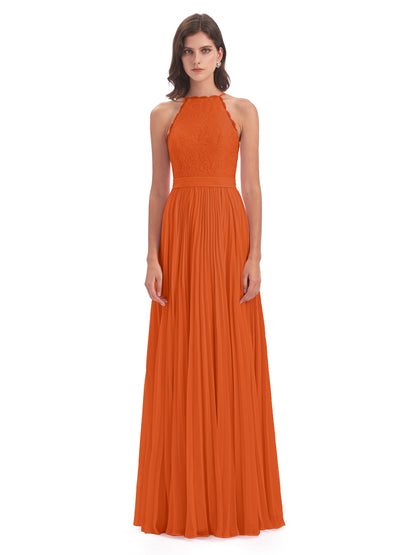 Susan Floor Length Halter Lace Bridesmaid Dresses