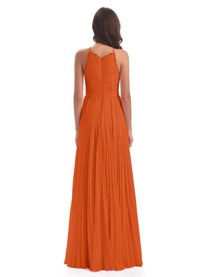 Susan Floor Length Halter Lace Bridesmaid Dresses