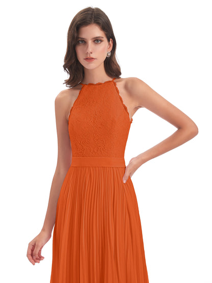 Susan Floor Length Halter Lace Bridesmaid Dresses