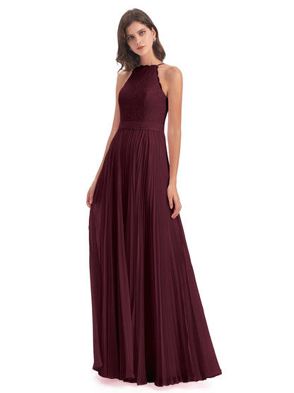 Susan Floor Length Halter Lace Bridesmaid Dresses