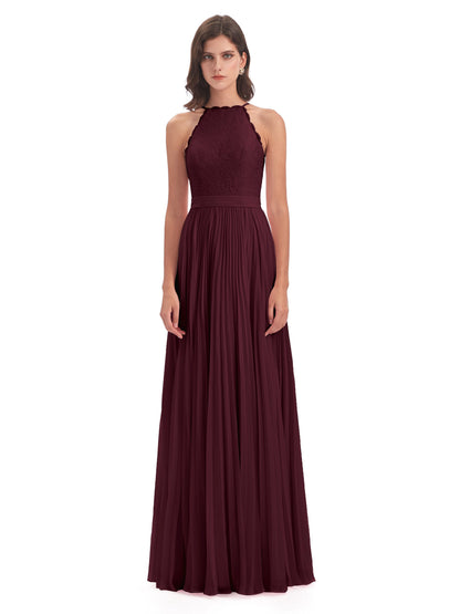 Susan Floor Length Halter Lace Bridesmaid Dresses
