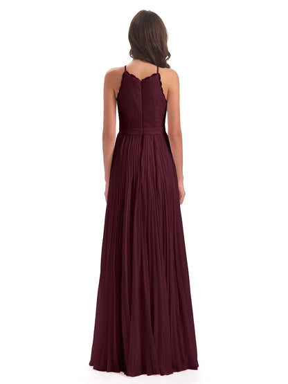 Susan Floor Length Halter Lace Bridesmaid Dresses