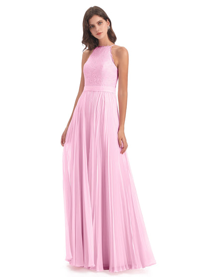 Susan Floor Length Halter Lace Bridesmaid Dresses