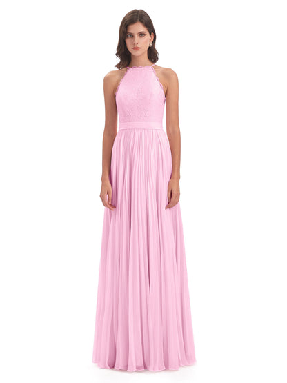 Susan Floor Length Halter Lace Bridesmaid Dresses