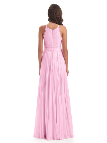 Susan Floor Length Halter Lace Bridesmaid Dresses