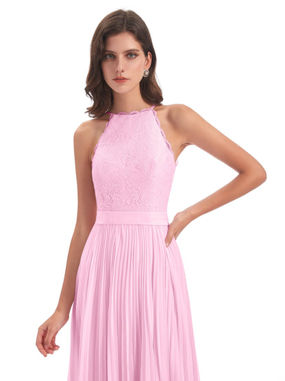 Susan Floor Length Halter Lace Bridesmaid Dresses