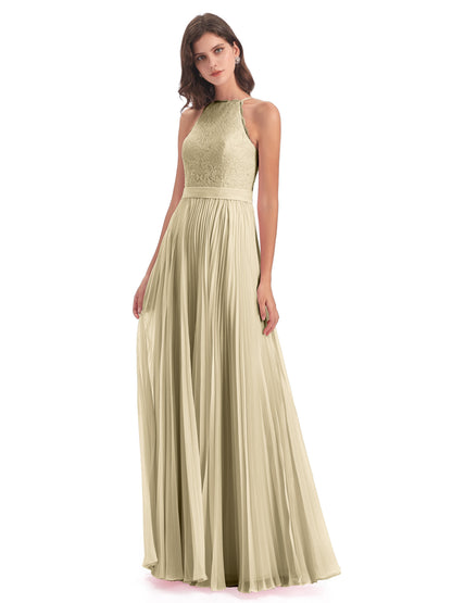 Susan Floor Length Halter Lace Bridesmaid Dresses