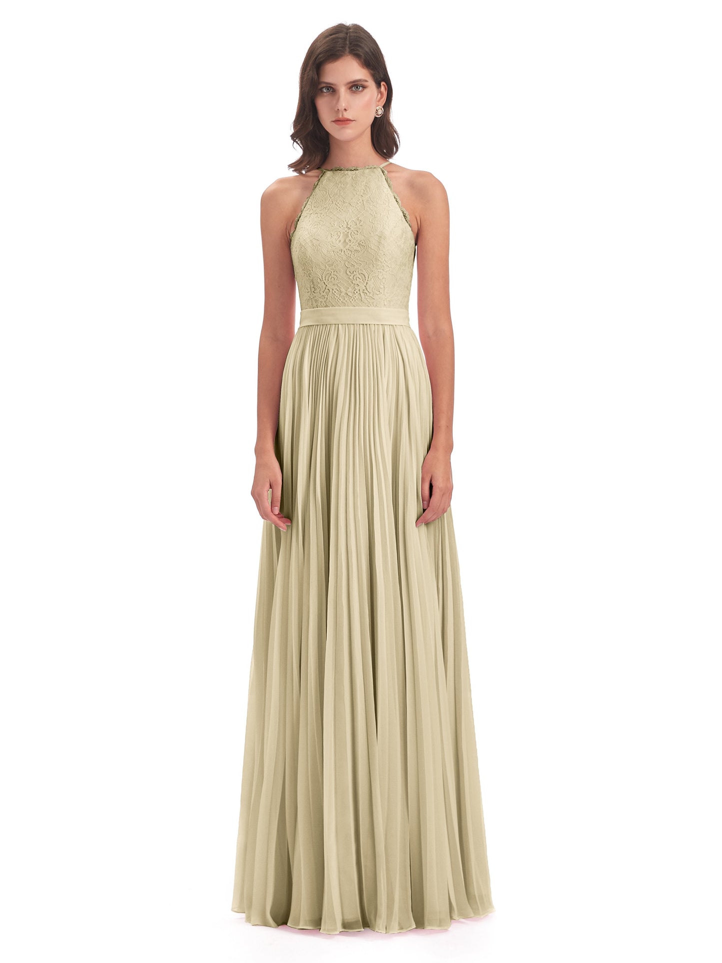 Susan Floor Length Halter Lace Bridesmaid Dresses