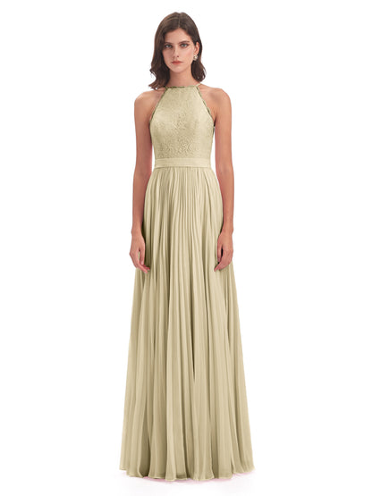 Susan Floor Length Halter Lace Bridesmaid Dresses