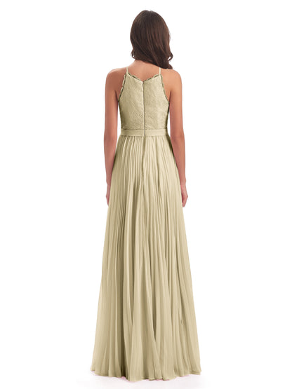Susan Floor Length Halter Lace Bridesmaid Dresses