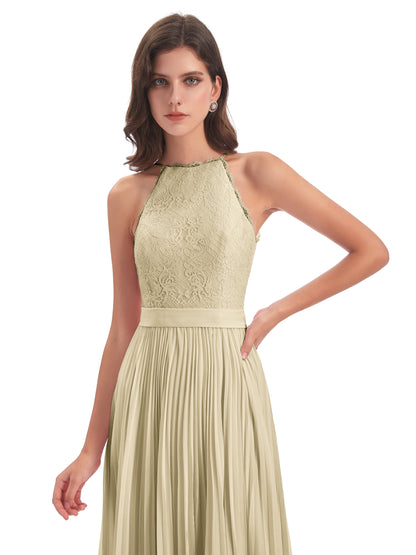 Susan Floor Length Halter Lace Bridesmaid Dresses