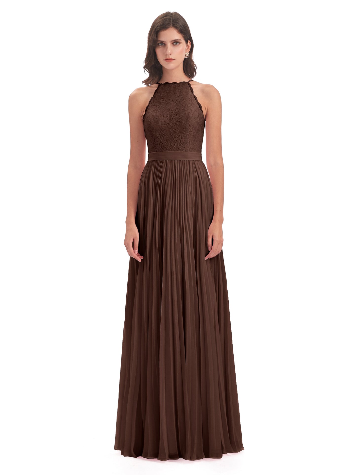 Susan Floor Length Halter Lace Bridesmaid Dresses
