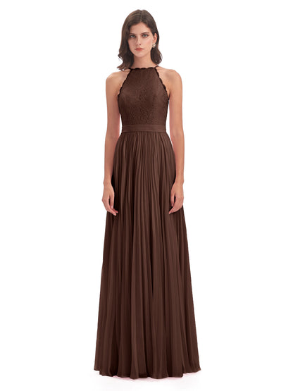 Susan Floor Length Halter Lace Bridesmaid Dresses