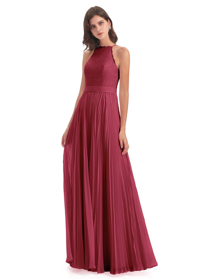 Susan Floor Length Halter Lace Bridesmaid Dresses