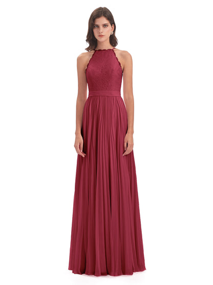 Susan Floor Length Halter Lace Bridesmaid Dresses