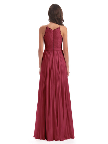Susan Floor Length Halter Lace Bridesmaid Dresses