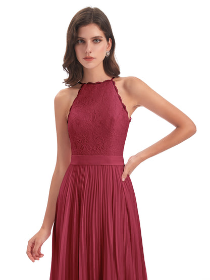 Susan Floor Length Halter Lace Bridesmaid Dresses
