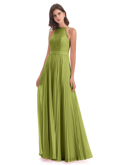 Susan Floor Length Halter Lace Bridesmaid Dresses