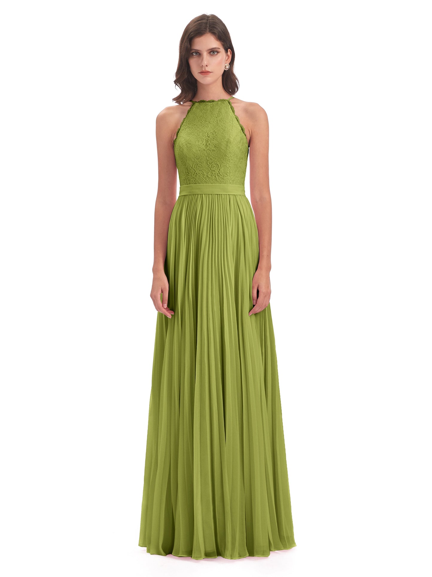 Susan Floor Length Halter Lace Bridesmaid Dresses