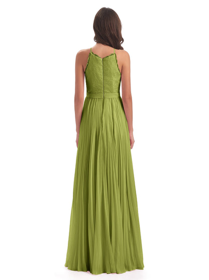 Susan Floor Length Halter Lace Bridesmaid Dresses