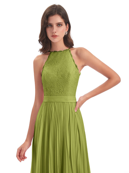 Susan Floor Length Halter Lace Bridesmaid Dresses